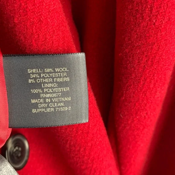 Classic red wool peacoat, women’s medium winter coat, fully lined, pocket detail - Picture 7 of 11